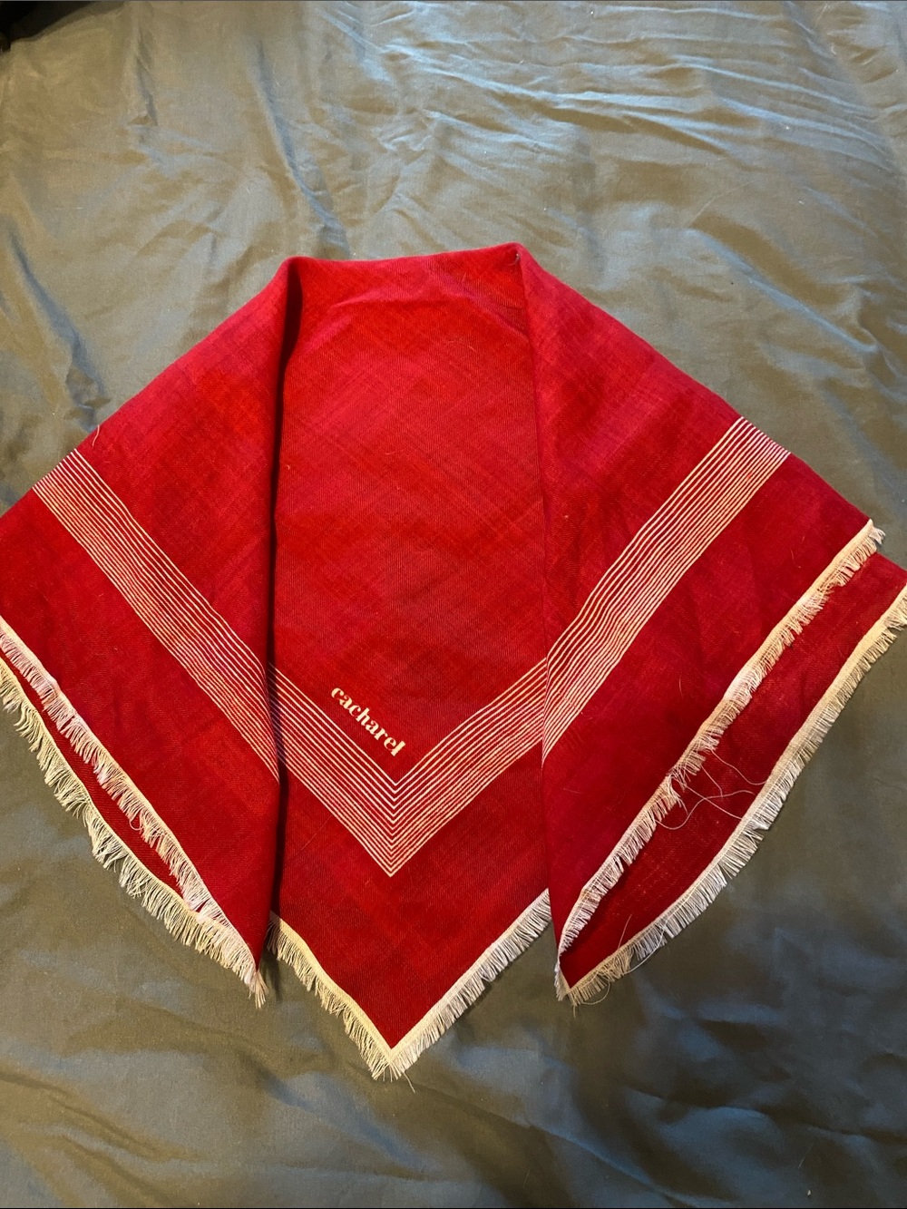 Vintage cacharel Red Fringe Triangle Scarf